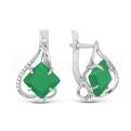 Серьги из серебра с зеленым кварцем и фианитами родированные
