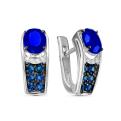 Серьги из серебра с пл. синим кварцем, наношпинелем и фианитами родированные