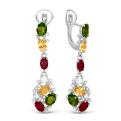 Серьги из серебра с пл.кварцем цв.гранат, цв.цитрин и фианитами родированные