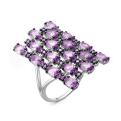 Кольцо из серебра с кварцем аметист и фианитами родированное
