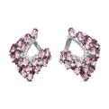 Серьги из серебра с кварцем родолит и фианитами родированные
