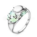 Кольцо из серебра с зеленым лунным кварцем и фианитами родированное