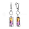 Серьги из серебра с кварцем аметрин и фианитами родированные