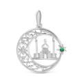 Подвеска мусульманская из серебра с фианитом родированная