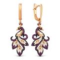 Серьги из золочёного серебра с корундом цв.рубин - Павлины