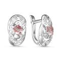 Серьги из серебра с кварцем морганит и фианитами родированные