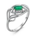 Кольцо из серебра с нат.зелёным агатом и фианитами родированное