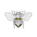 Брошь из серебра с фианитами родированная - Пчела