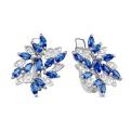 Серьги из серебра с пл.кварцем цв.сапфир и фианитами родированные