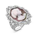 Кольцо из серебра с нат.перламутром и фианитами родированное