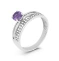 Кольцо из серебра с нат.аметистом и фианитами родированное