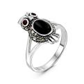 Кольцо из чернёного серебра с нат.ониксом, нат.гранатом и марказитами