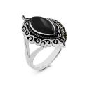 Кольцо из чернёного серебра с нат. ониксом и марказитами