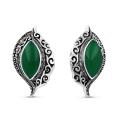 Серьги из чернёного серебра с нат. зеленым агатом и марказитами