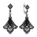 Серьги из чернёного серебра с нат.ониксом и марказитами