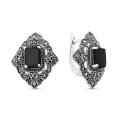 Серьги из чернёного серебра с нат. ониксом и марказитами