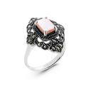 Кольцо из чернёного серебра с перламутром розовым и марказитами