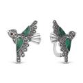 Серьги из чернёного серебра с нат.зелёным агатом,эмалью и марказитами