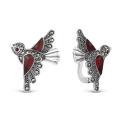 Серьги из чернёного серебра c эмалью, рек. красным агатом и марказитами
