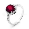 Кольцо из серебра с нат.рубином и цирконием родированное
