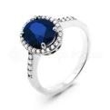 Кольцо из серебра с нат.сапфиром и цирконием родированное