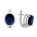 Серьги из серебра с нат.сапфиром и цирконием родированные