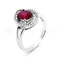 Кольцо из серебра с нат.рубином и цирконием родированное
