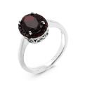 Кольцо из серебра с нат.гранатом и кварцем цв. гранат родированное