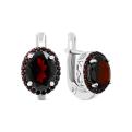 Серьги из серебра с нат.гранатом и кварцем цв. гранат родированные