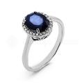 Кольцо из серебра с нат.сапфиром и цирконием родированное
