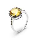Кольцо из серебра с нат. и цитрином и цирконием шампань родированное