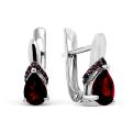 Серьги из серебра с нат.гранатом и кварцем родированные