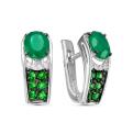 Серьги из серебра с кварцем зеленый агат и фианитами родированные