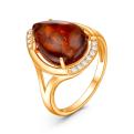 Кольцо из золочёного серебра с янтарём и фианитами