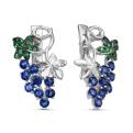 Серьги из серебра с пл.кварцем цв.сапфир и фианитами родированные