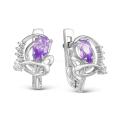 Серьги из серебра с нат.аметистом и фианитами родированные