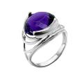Кольцо из серебра с пл. кварцем аметист родированное