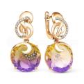 Серьги из золочёного серебра с гт.кварцем аметрин и фианитами