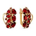 Серьги из золочёного серебра с пл.кварцем цв.гранат и фианитами