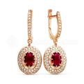 Серьги из золочёного серебра с кварцем рубин и фианитами