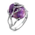 Кольцо из серебра с нат.чароитом и фианитами родированное
