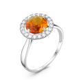 Кольцо из серебра с пл. кварцем цв. цитрин и фианитами родированное