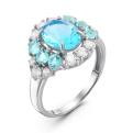 Кольцо из серебра с пл.кварцем цв.топаз и фианитами родированное