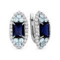 Серьги из серебра с пл.кварцем цв.сапфир и фианитами родированные