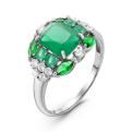 Кольцо из серебра с пл.кварцем цв.изумруд и фианитами родированное