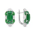Серьги из серебра с пл.кварцем цв.изумруд и фианитами родированные