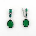 Серьги из серебра с зелеными кварцами и фианитами родированные