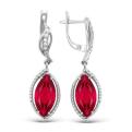 Серьги из серебра с синт.рубином и фианитами родированные