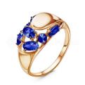 Кольцо из золочёного серебра с синим кварцем и фианитами