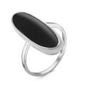Кольцо из серебра с нат.чёрным агатом родированное